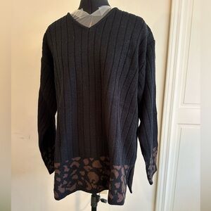 Kathie Lee Collection V-Neck Sweater - Black and Brown